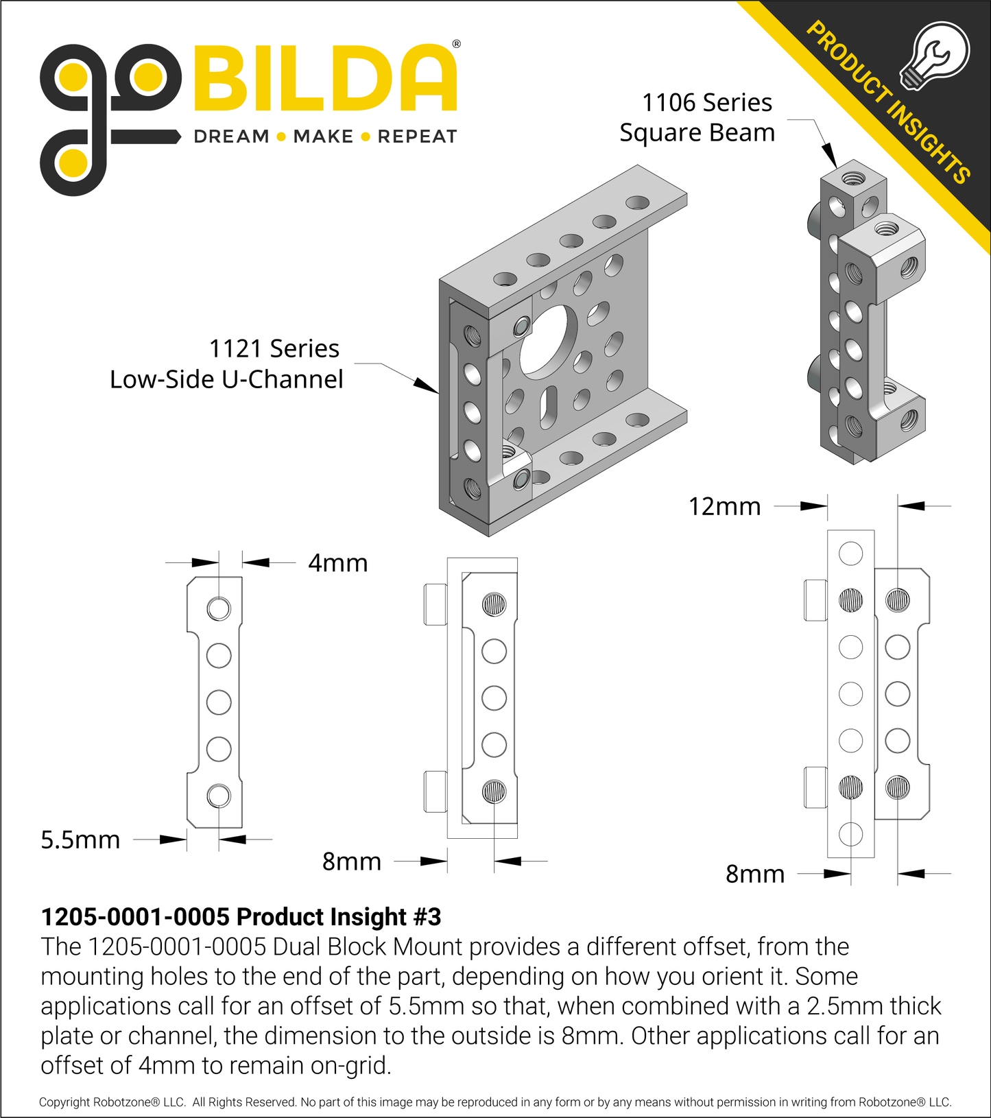 1205 Series Dual Block Mount (1-5) - 2 Pack