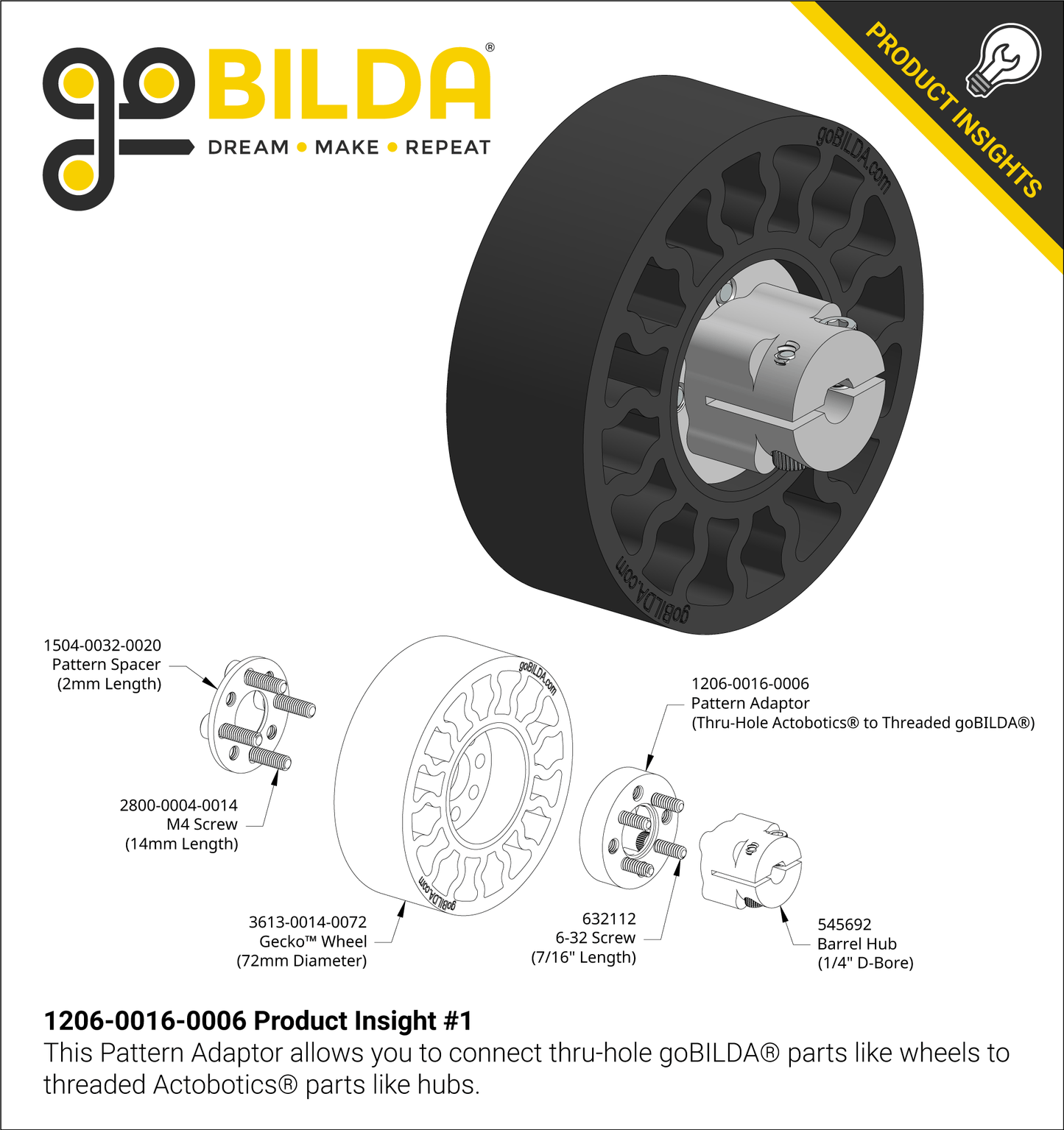 Thru-Hole Actobotics to Threaded goBILDA Pattern Adaptor (16-6)