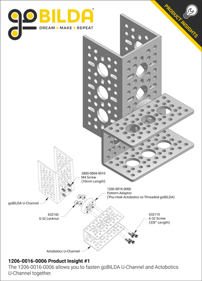 Thru-Hole Actobotics to Threaded goBILDA Pattern Adaptor (16-6)