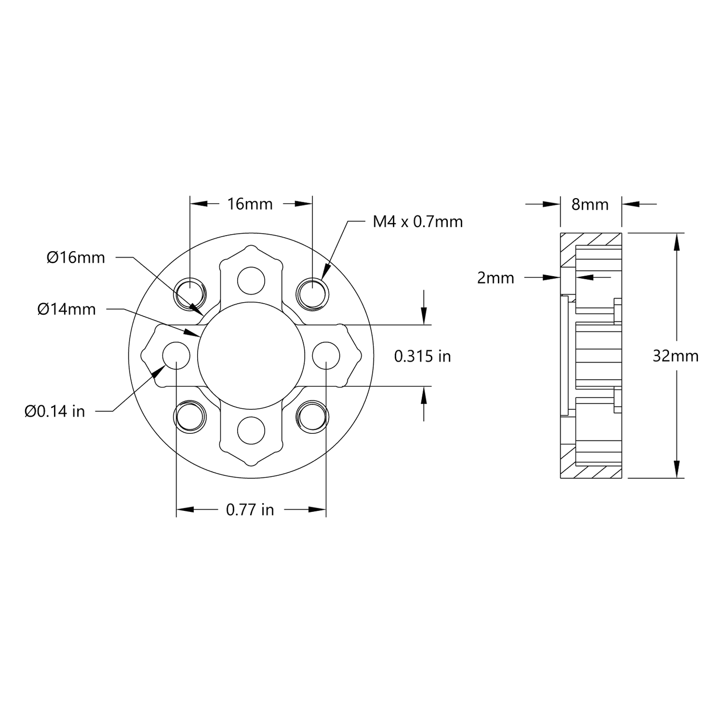 Thru-Hole Actobotics to Threaded goBILDA Pattern Adaptor (16-6)