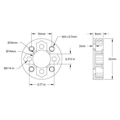 Thru-Hole Actobotics to Threaded goBILDA Pattern Adaptor (16-6)