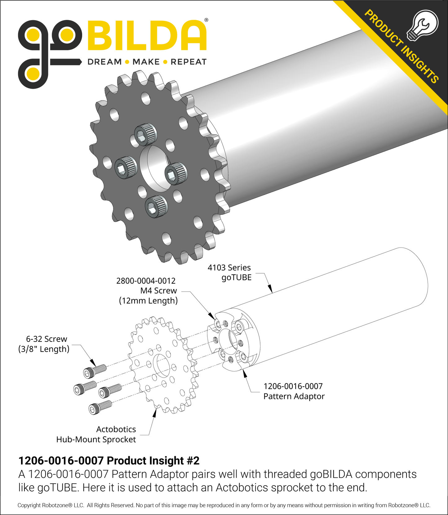 Threaded Actobotics to Thru-Hole goBILDA Pattern Adaptor (16-7)