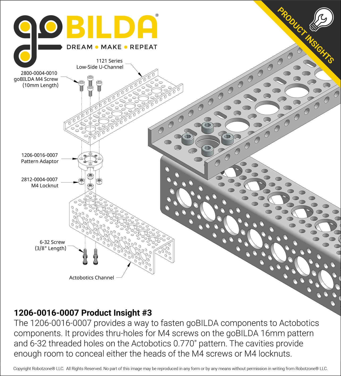 Threaded Actobotics to Thru-Hole goBILDA Pattern Adaptor (16-7)