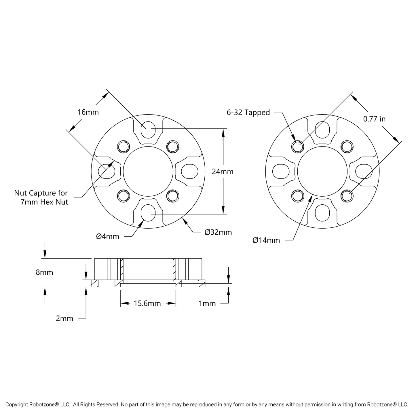 Threaded Actobotics to Thru-Hole goBILDA Pattern Adaptor (16-7)