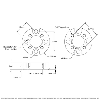 Threaded Actobotics to Thru-Hole goBILDA Pattern Adaptor (16-7)