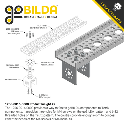 Threaded Tetrix to Thru-Hole goBILDA Pattern Adaptor (16-8)