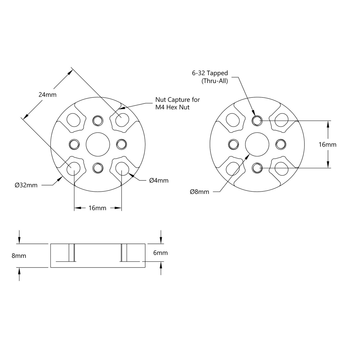 Threaded Tetrix to Thru-Hole goBILDA Pattern Adaptor (16-8)