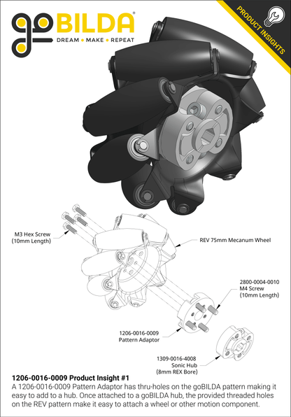 Threaded REV to Thru-Hole goBILDA Pattern Adaptor (16-9)