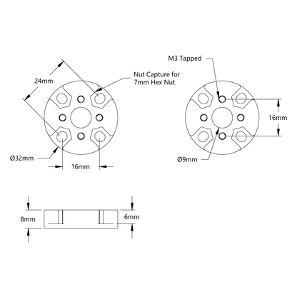 Threaded REV to Thru-Hole goBILDA Pattern Adaptor (16-9)