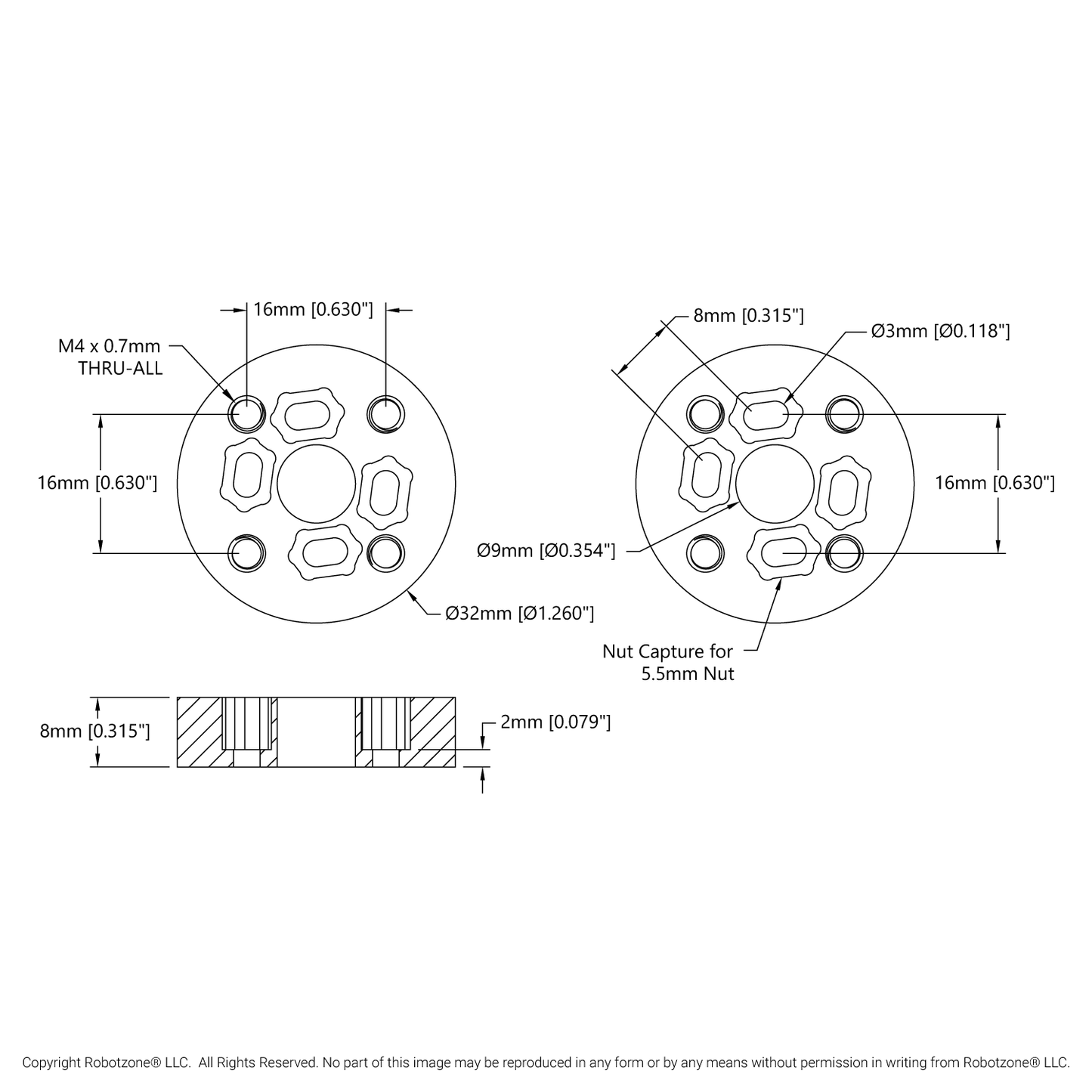 Thru-Hole REV to Threaded goBILDA Pattern Adaptor (16-10)