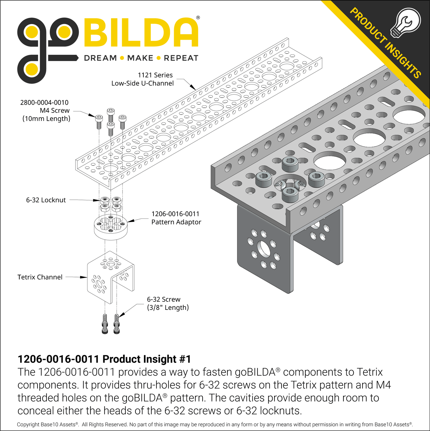 Thru-Hole Tetrix to Threaded goBILDA® Pattern Adaptor (16-11)