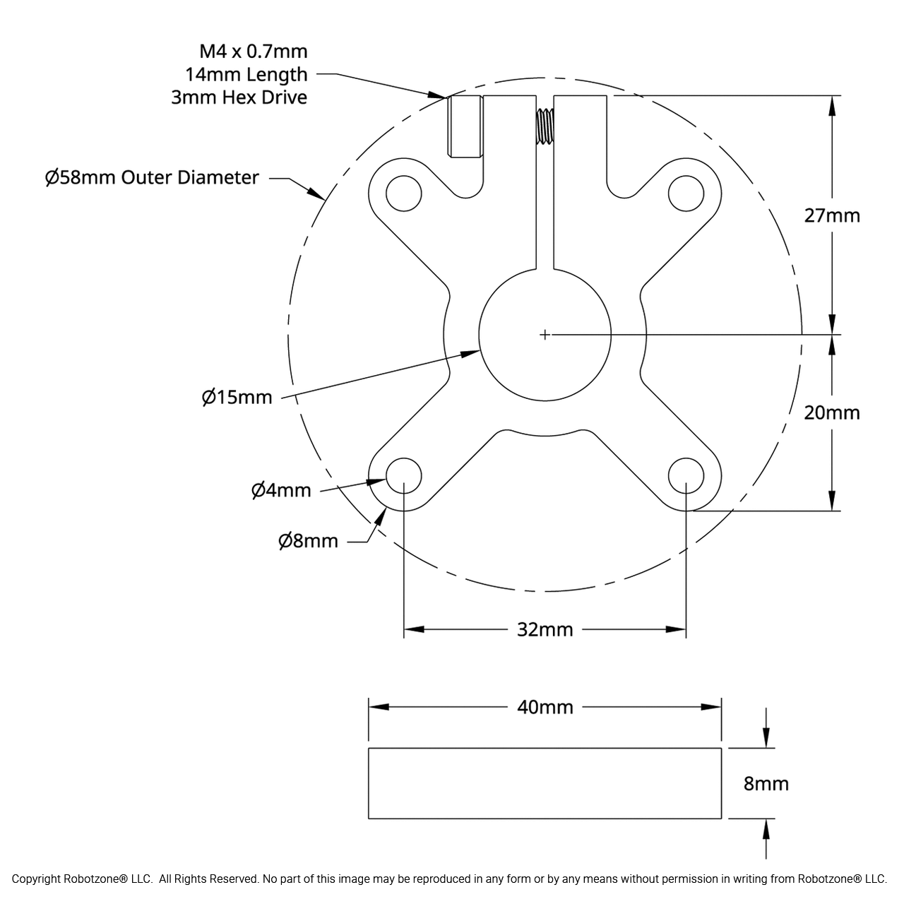 1305 Series Thru-Hole Clamping Hub (15mm Bore)