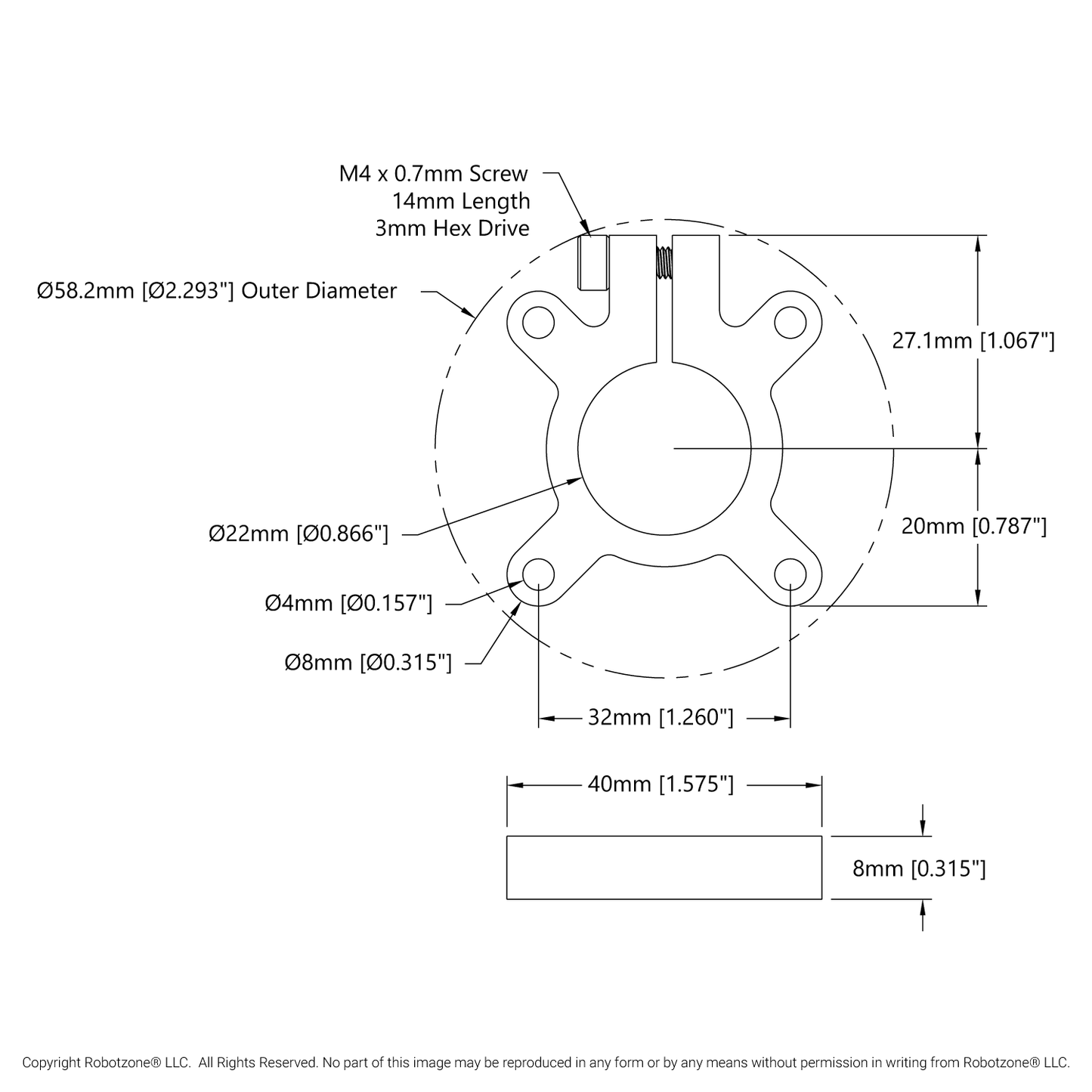 1305 Series Thru-Hole Clamping Hub (22mm Bore)