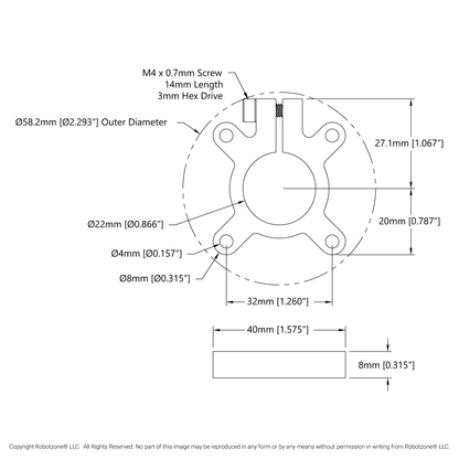 1305 Series Thru-Hole Clamping Hub (22mm Bore)