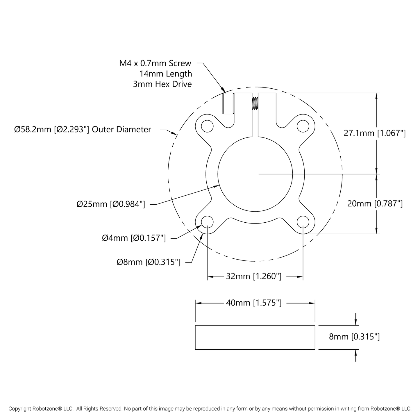 1305 Series Thru-Hole Clamping Hub (25mm Bore)