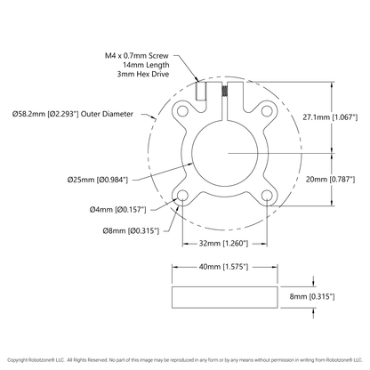 1305 Series Thru-Hole Clamping Hub (25mm Bore)