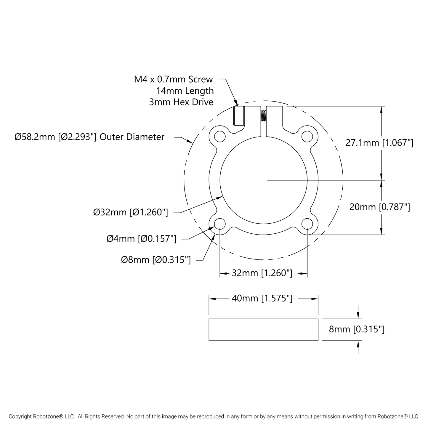 1305 Series Thru-Hole Clamping Hub (32mm Bore)