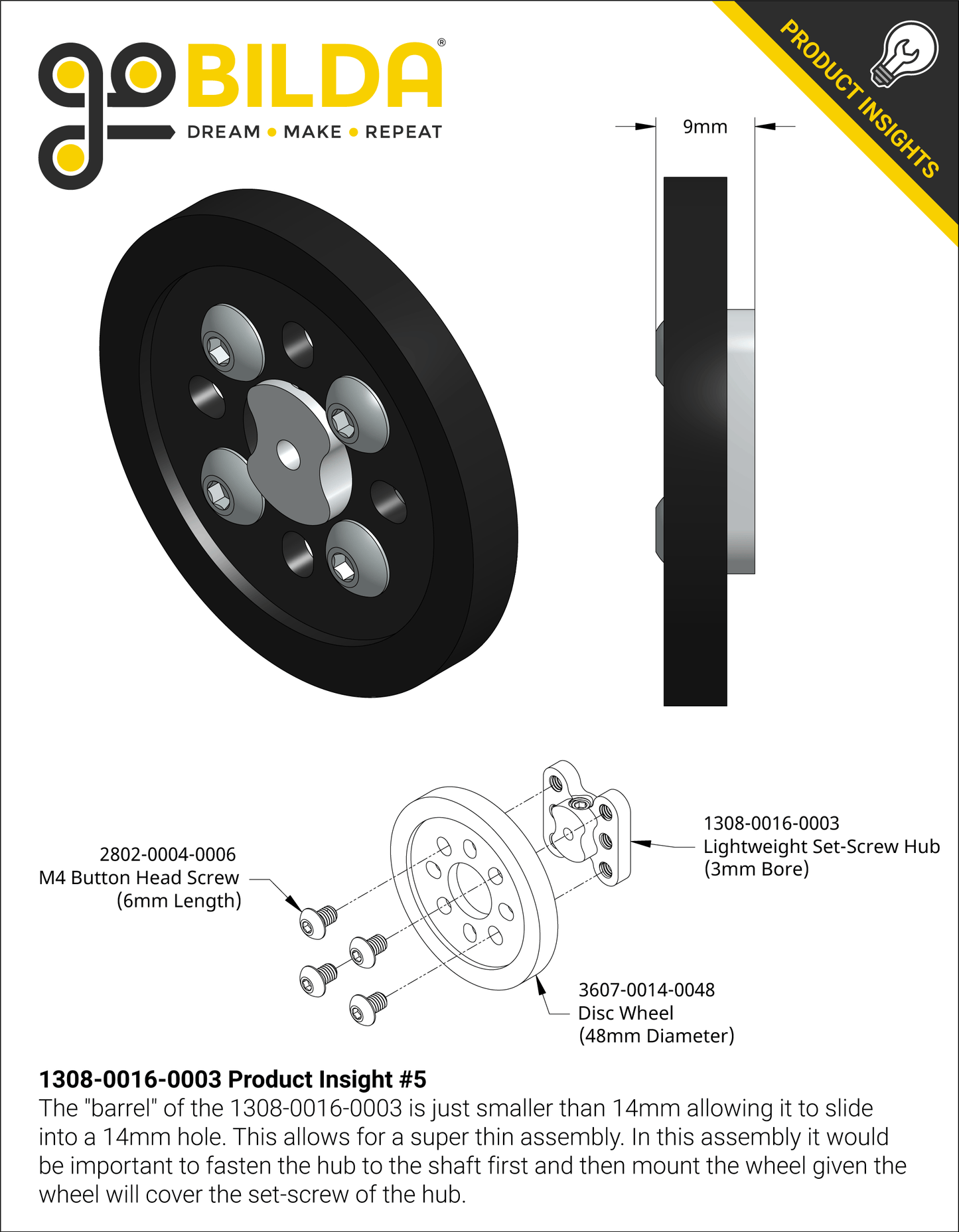 1308 Series Lightweight Set-Screw Hub (3mm Bore)