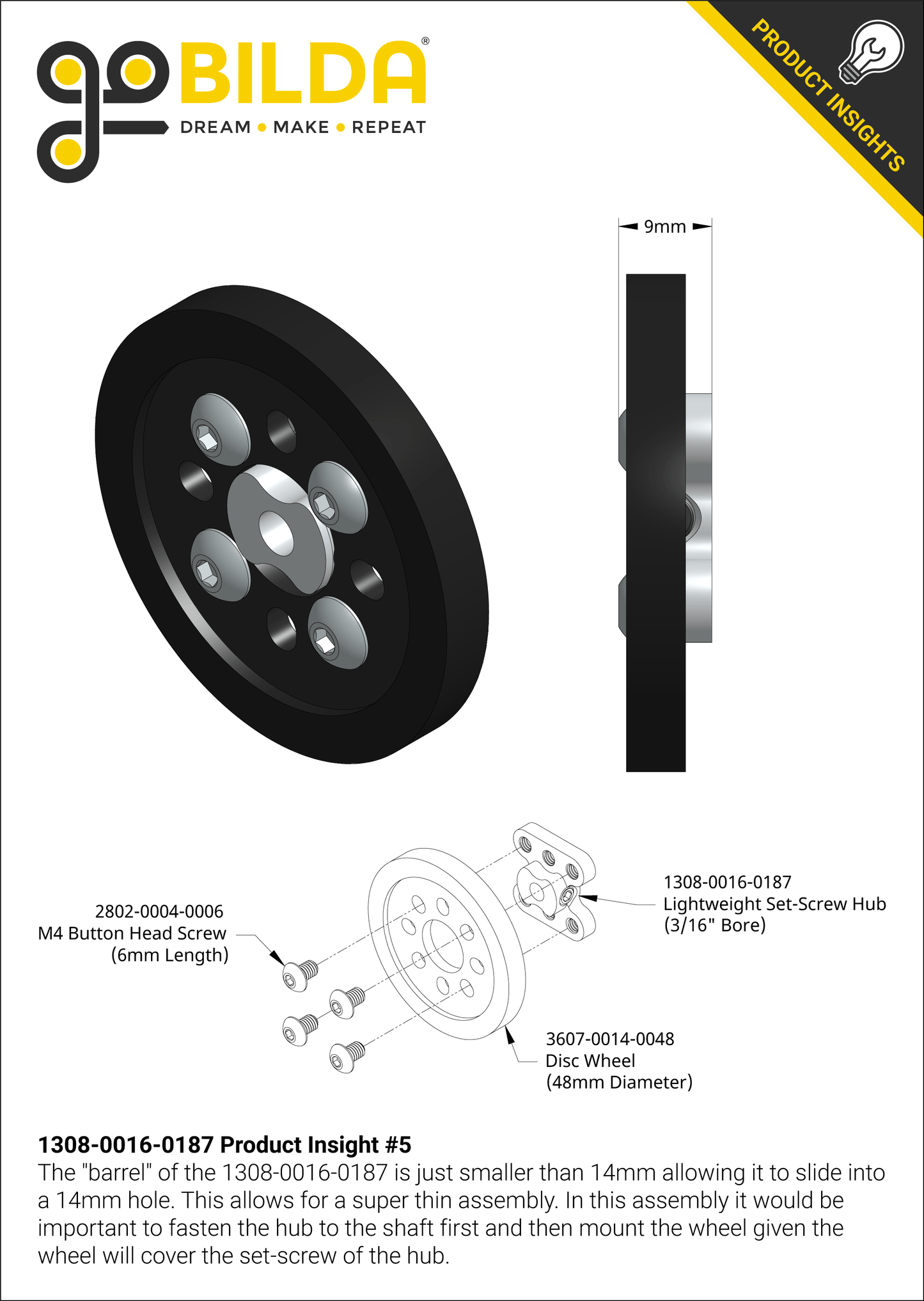 1308 Series Lightweight Set-Screw Hub (3/16" Bore)