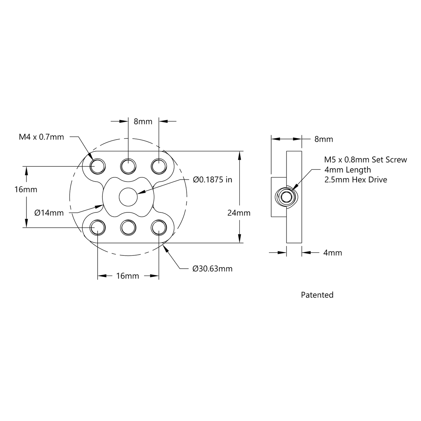 1308 Series Lightweight Set-Screw Hub (3/16" Bore)