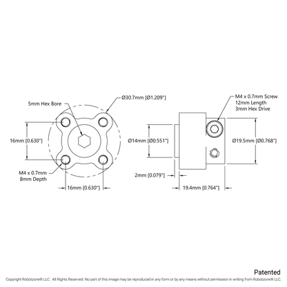 1310 Series Hyper Hub (5mm Hex Bore)