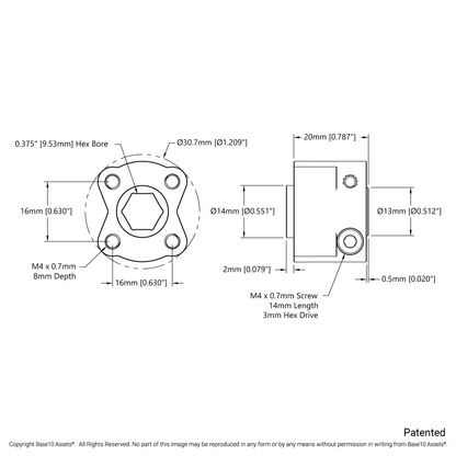 1310 Series Hyper Hub (3/8" Hex Bore)