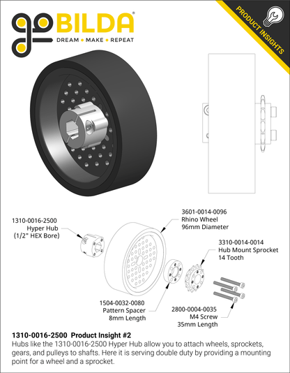 1310 Series Hyper Hub (1/2" Hex Bore)