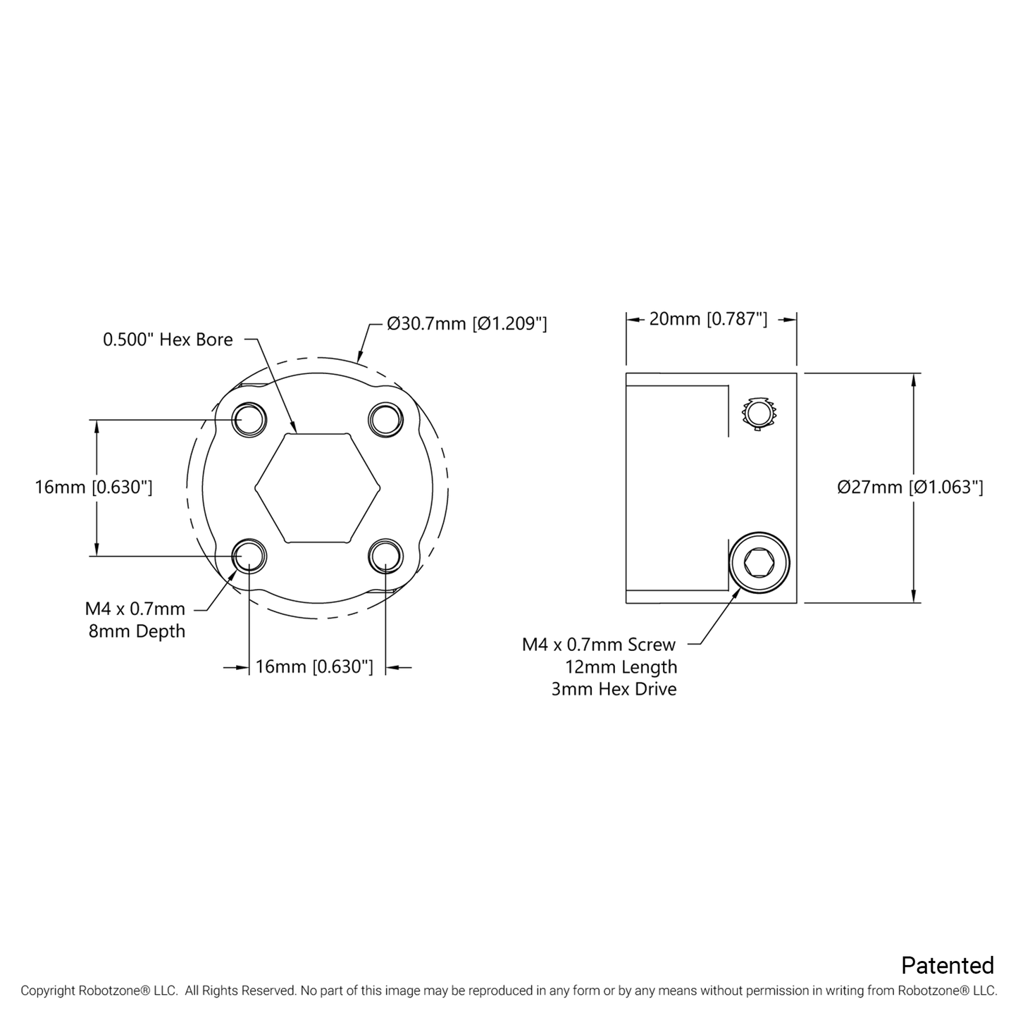 1310 Series Hyper Hub (1/2" Hex Bore)