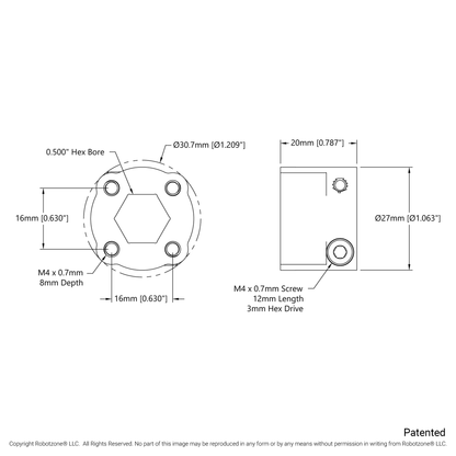 1310 Series Hyper Hub (1/2" Hex Bore)