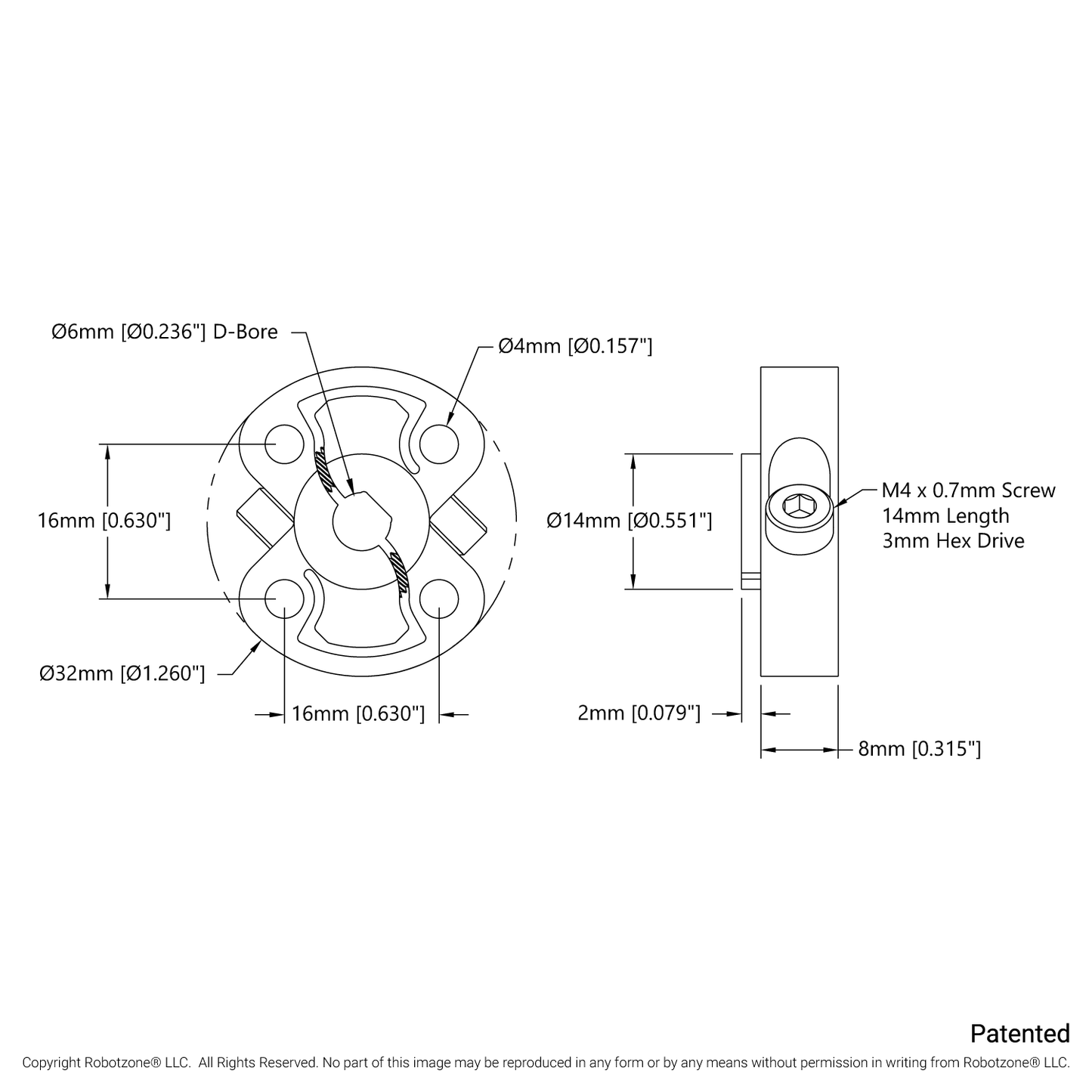 1311 Series Thru-Hole Sonic Hub (6mm D-Bore)