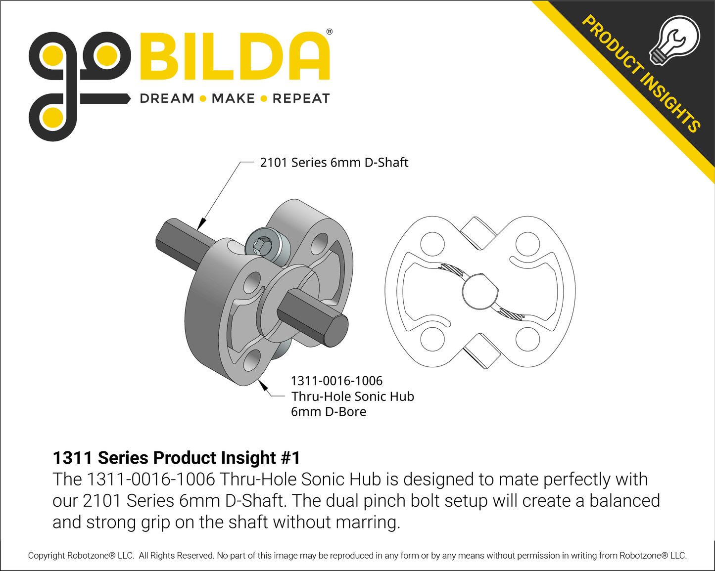 1311 Series Thru-Hole Sonic Hub (6mm D-Bore)