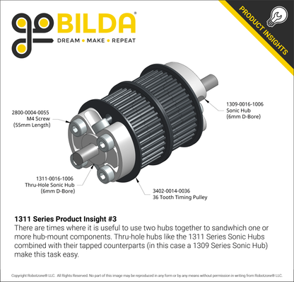 1311 Series Thru-Hole Sonic Hub (6mm D-Bore)