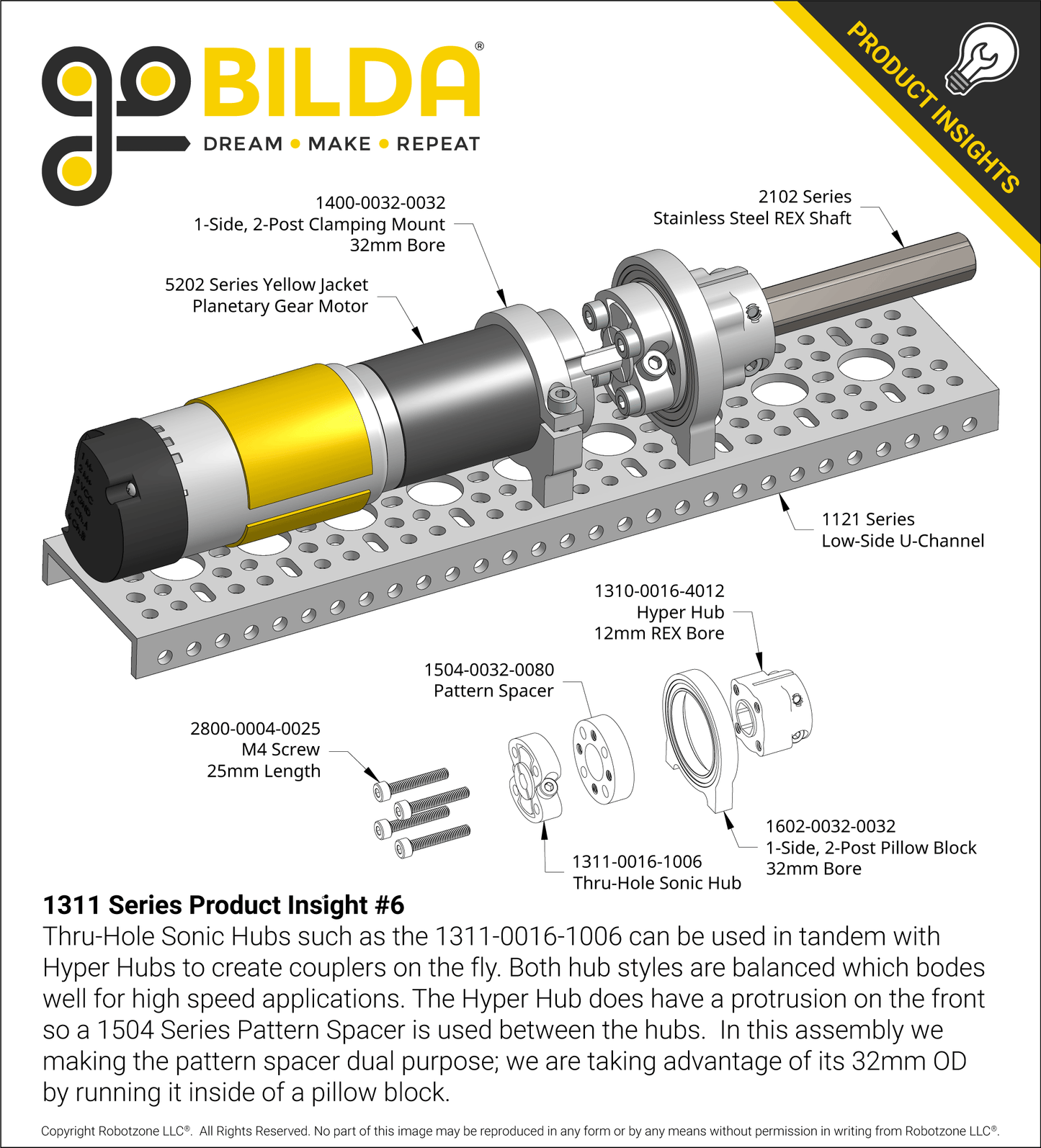 1311 Series Thru-Hole Sonic Hub (6mm D-Bore)