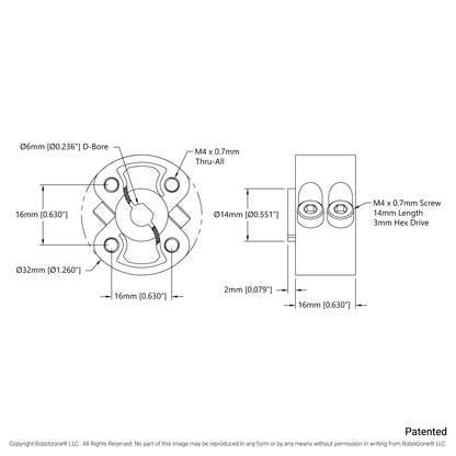 1312 Series Double Sonic Hub (6mm D-Bore)