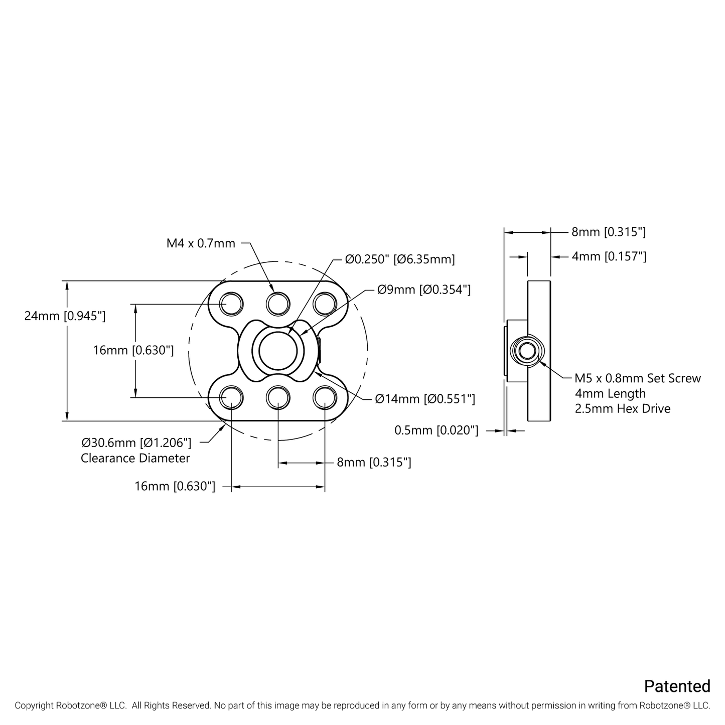 1314 Series Steel Set-Screw Hub (1/4" Bore)