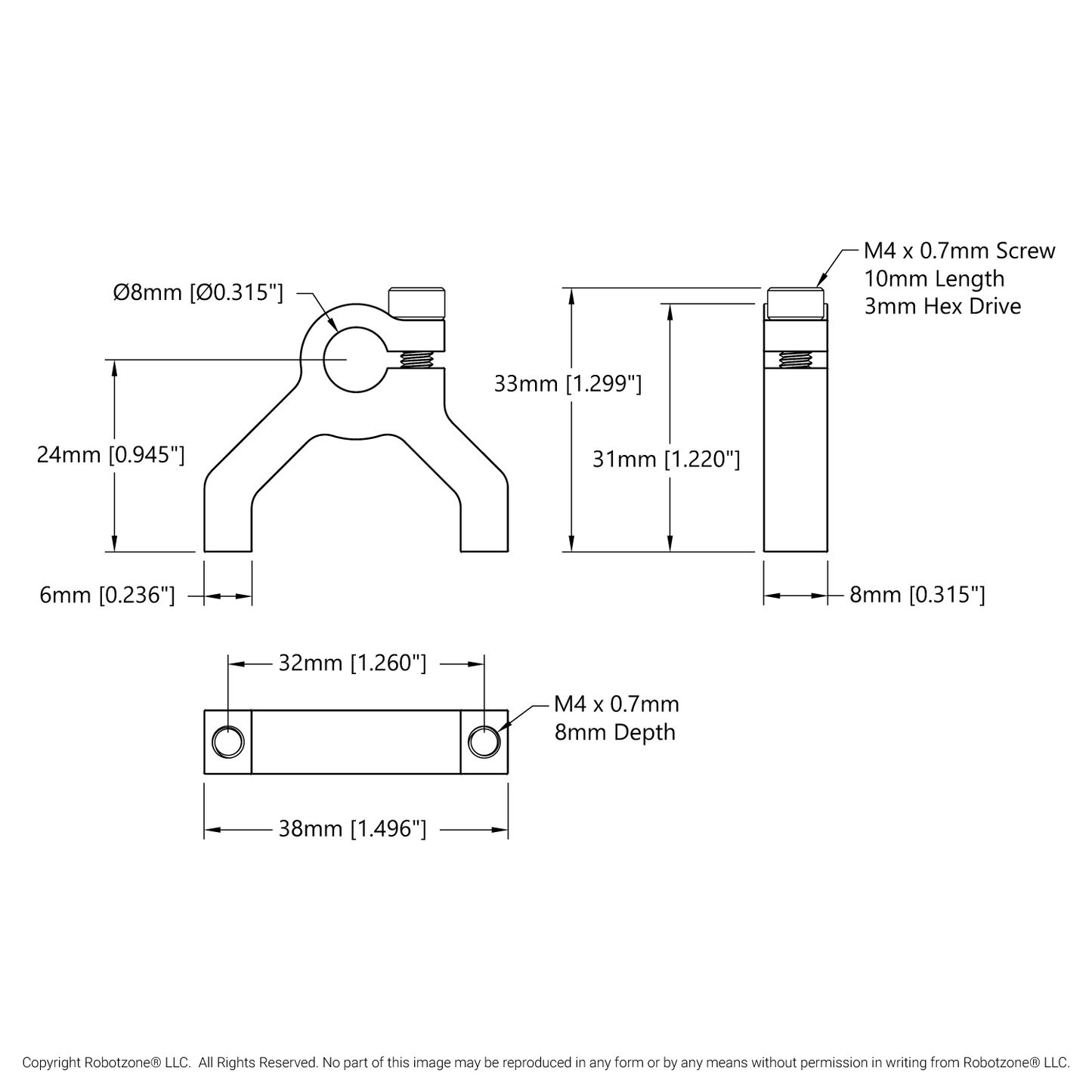 1400 Series 1-Side, 2-Post Clamping Mount (8mm Bore)