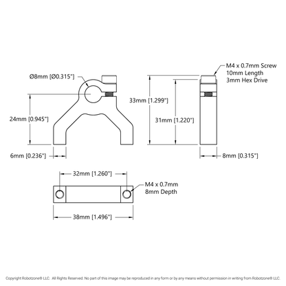 1400 Series 1-Side, 2-Post Clamping Mount (8mm Bore)