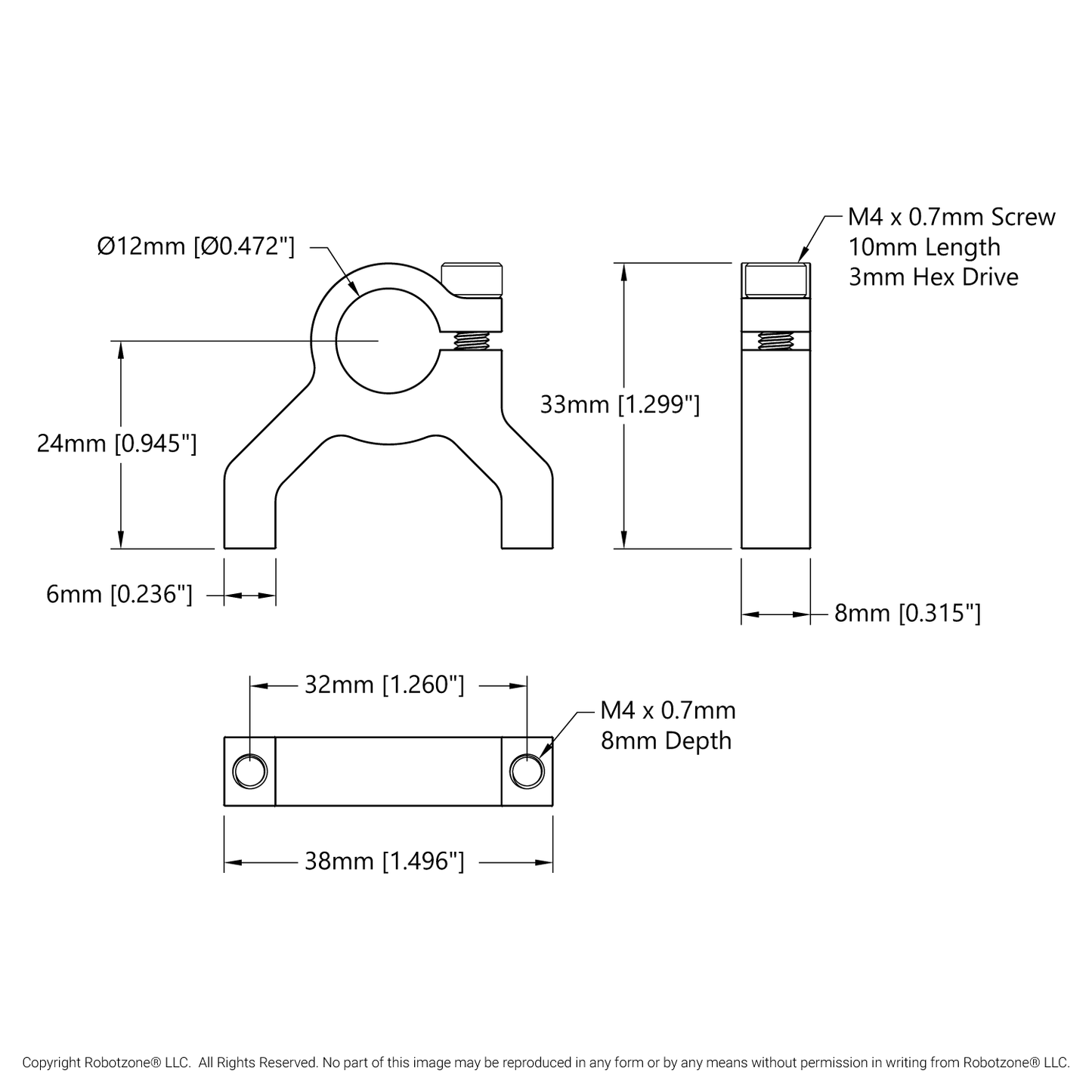 1400 Series 1-Side, 2-Post Clamping Mount (12mm Bore)