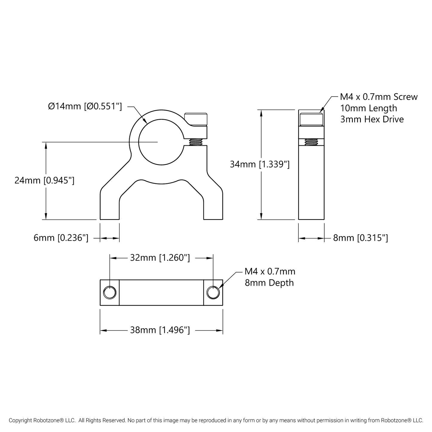 1400 Series 1-Side, 2-Post Clamping Mount (14mm Bore)