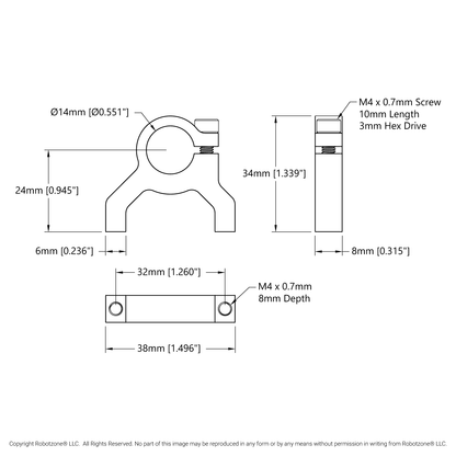 1400 Series 1-Side, 2-Post Clamping Mount (14mm Bore)