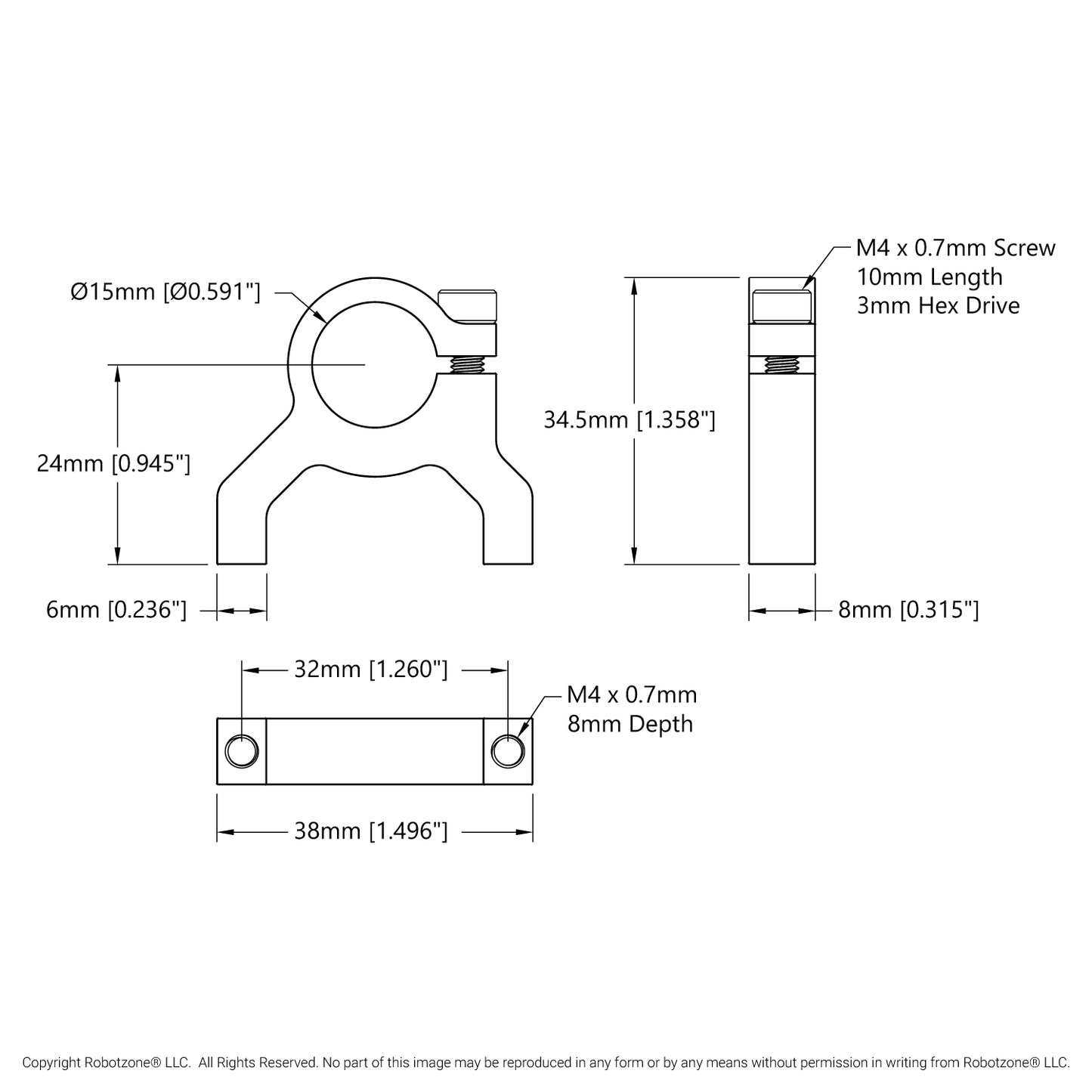 1400 Series 1-Side, 2-Post Clamping Mount (15mm Bore)