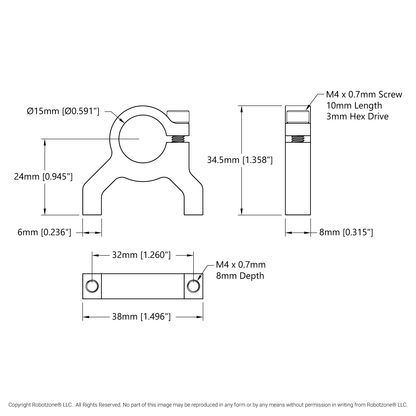 1400 Series 1-Side, 2-Post Clamping Mount (15mm Bore)