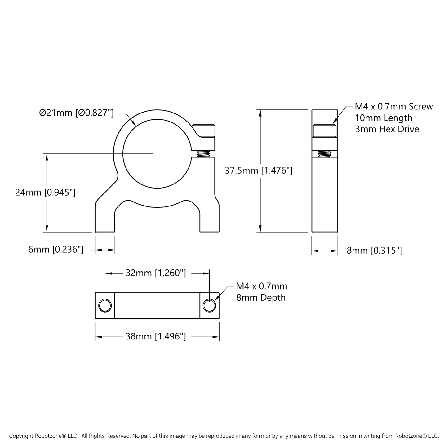 1400 Series 1-Side, 2-Post Clamping Mount (21mm Bore)