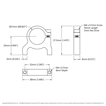 1400 Series 1-Side, 2-Post Clamping Mount (21mm Bore)