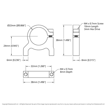 1400 Series 1-Side, 2-Post Clamping Mount (22mm Bore)