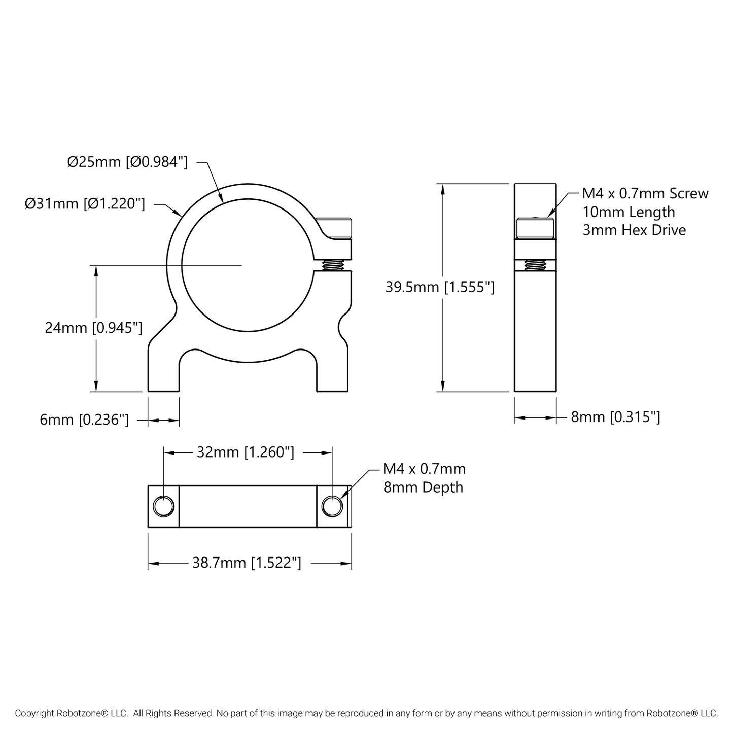 1400 Series 1-Side, 2-Post Clamping Mount (25mm Bore)