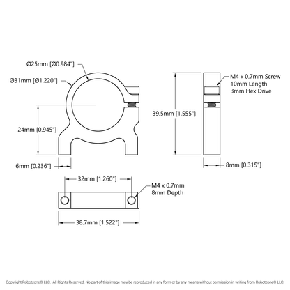 1400 Series 1-Side, 2-Post Clamping Mount (25mm Bore)