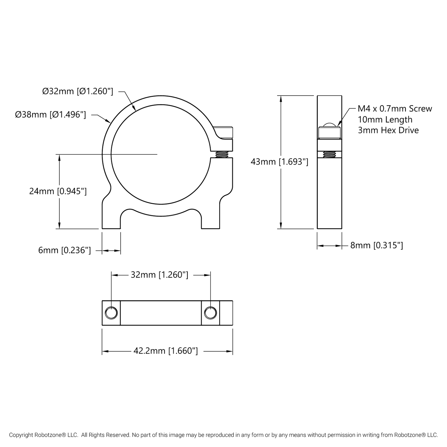 1400 Series 1-Side, 2-Post Clamping Mount (32mm Bore)