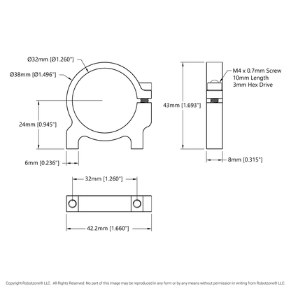 1400 Series 1-Side, 2-Post Clamping Mount (32mm Bore)