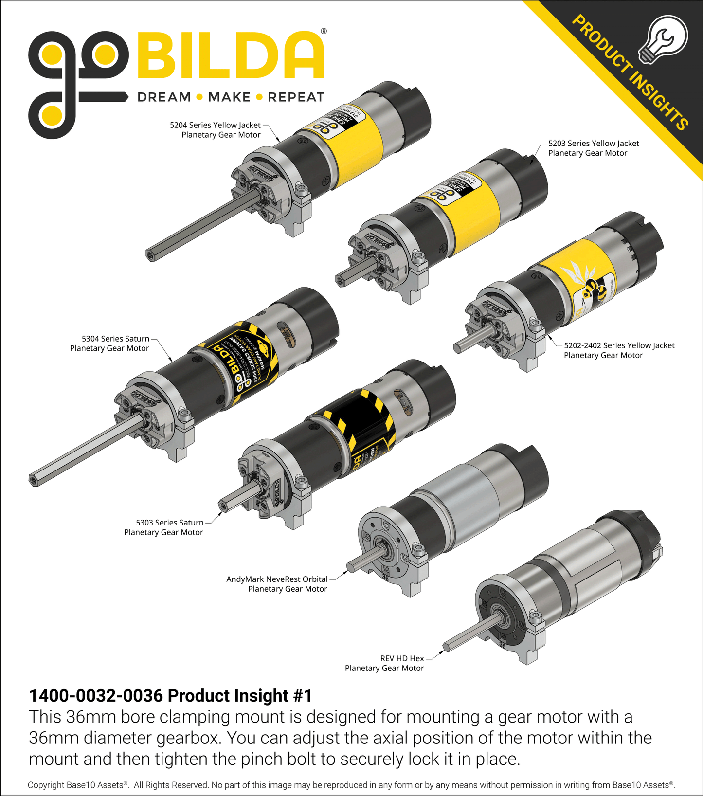 1400 Series 1-Side, 2-Post Clamping Mount (36mm Bore)